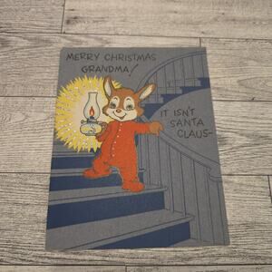 Vintage Barker Cards Christmas Card Grandma Child Lamp Glitter No Envelope